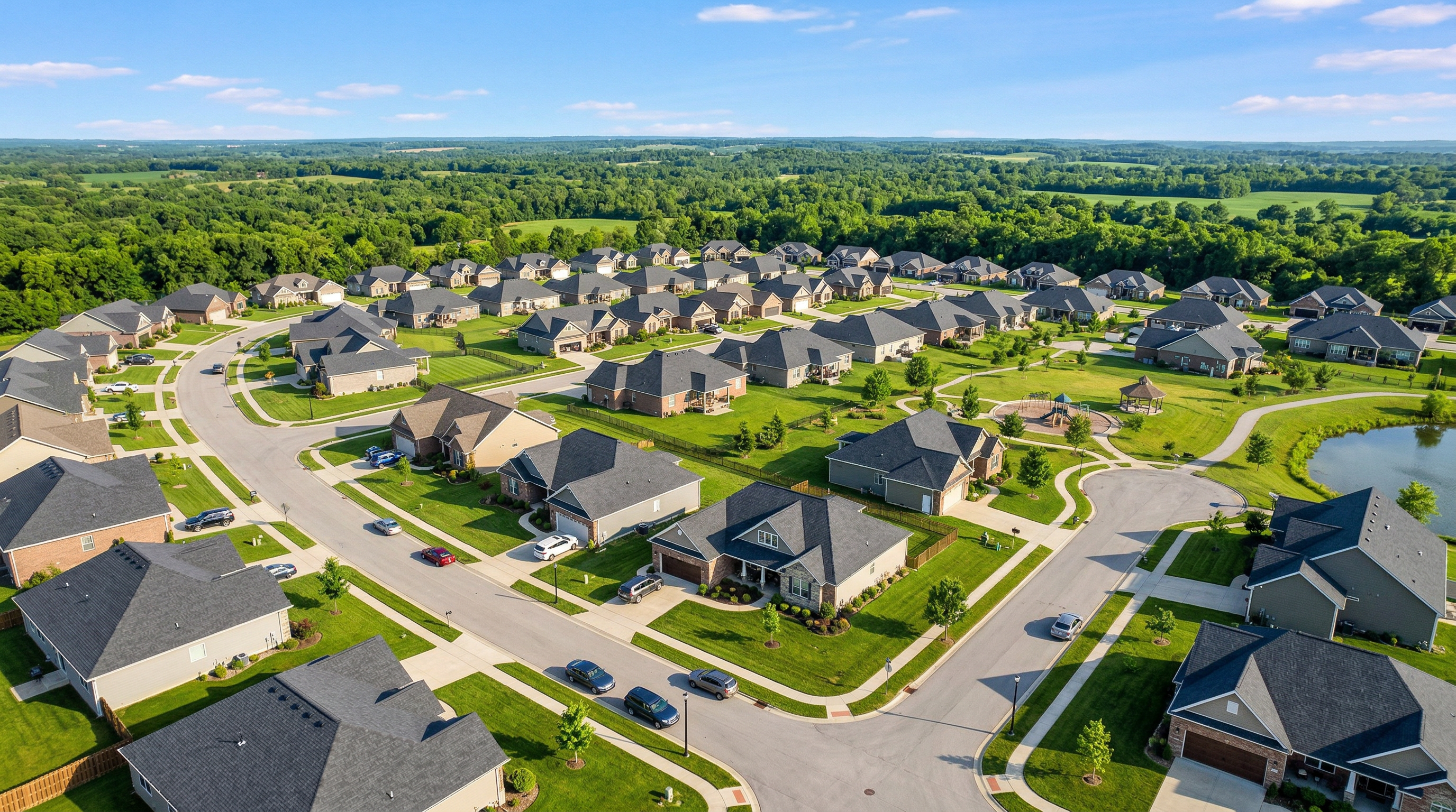 Aerial view of commercial roofing installation by Blue Ox crew in Central Missouri